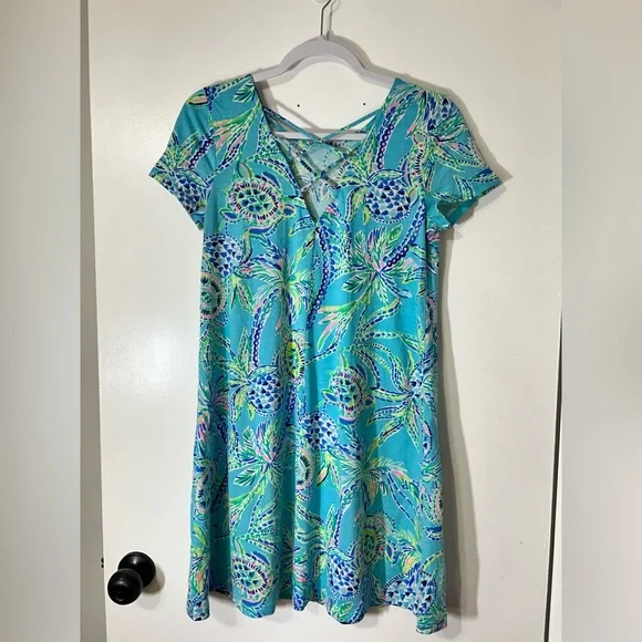 Lilly Pulitzer Kimi Swing Dress Resortwear Vacation Bermuda Blue Turtle Sz M - Picture 8 of 12